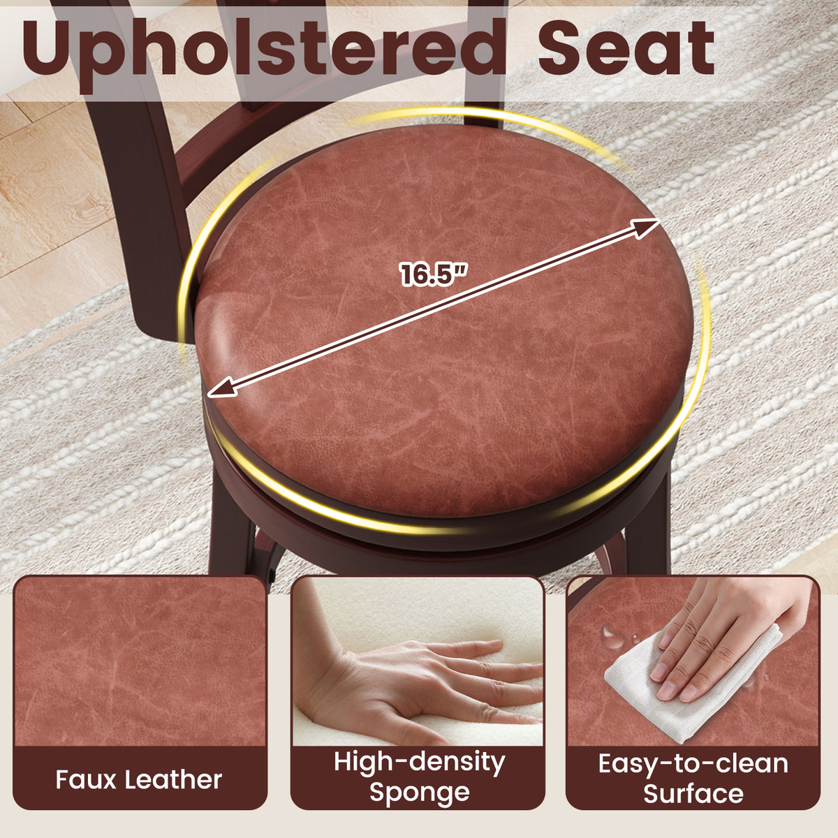 Counter Height Swivel Barstools with High Backs, 26 inches – Set of 2
