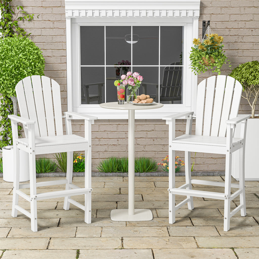 Outdoor Bar Stools Set of 2, Counter Height with Armrests - White