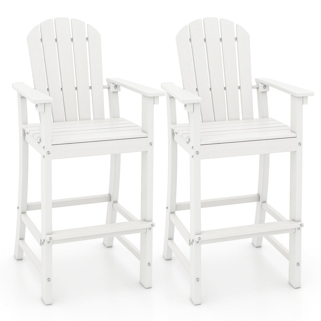Outdoor Bar Stools Set of 2, Counter Height with Armrests - White