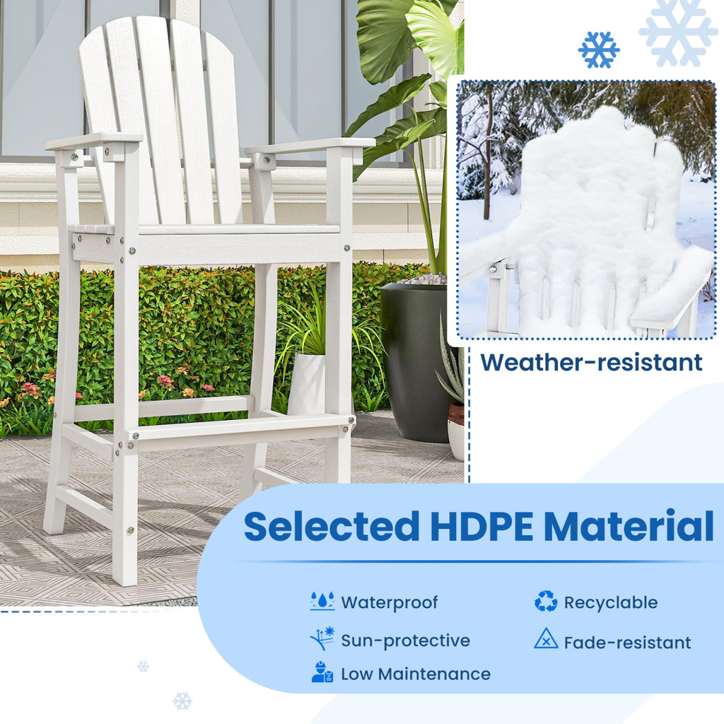 Outdoor Bar Stools Set of 2, Counter Height with Armrests - White
