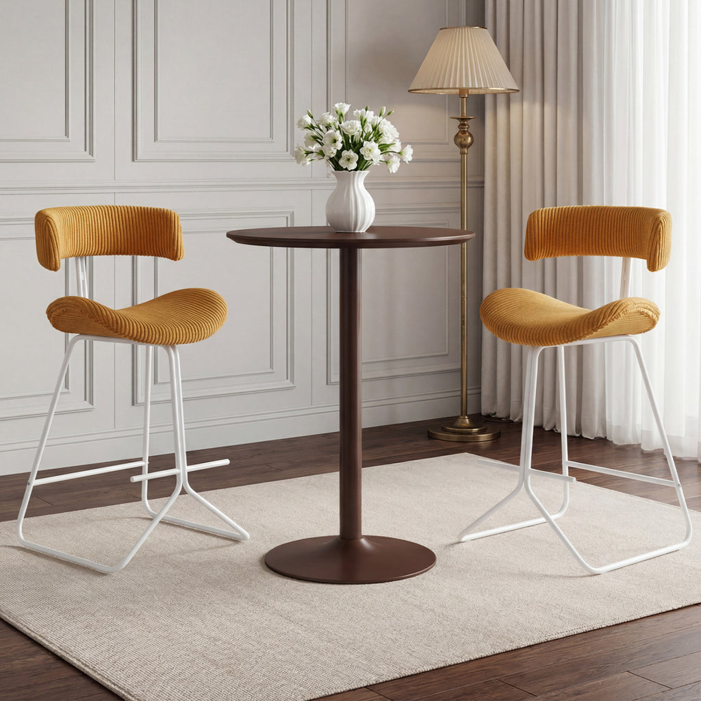 Counter Height Stools Set of 2, 25 Inch Corduroy Orange