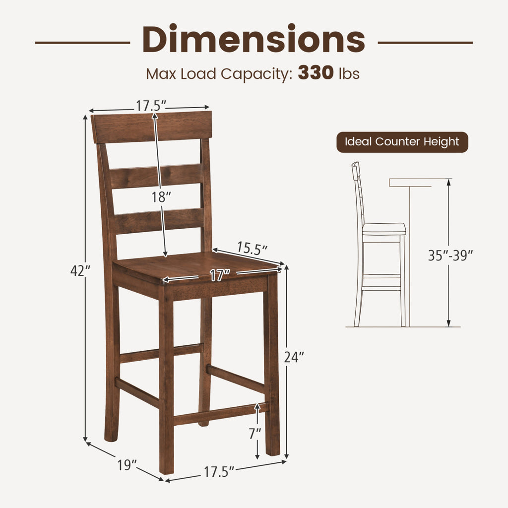 Counter Height Bar Stools with Rubber Wood Frame - 2 Pieces