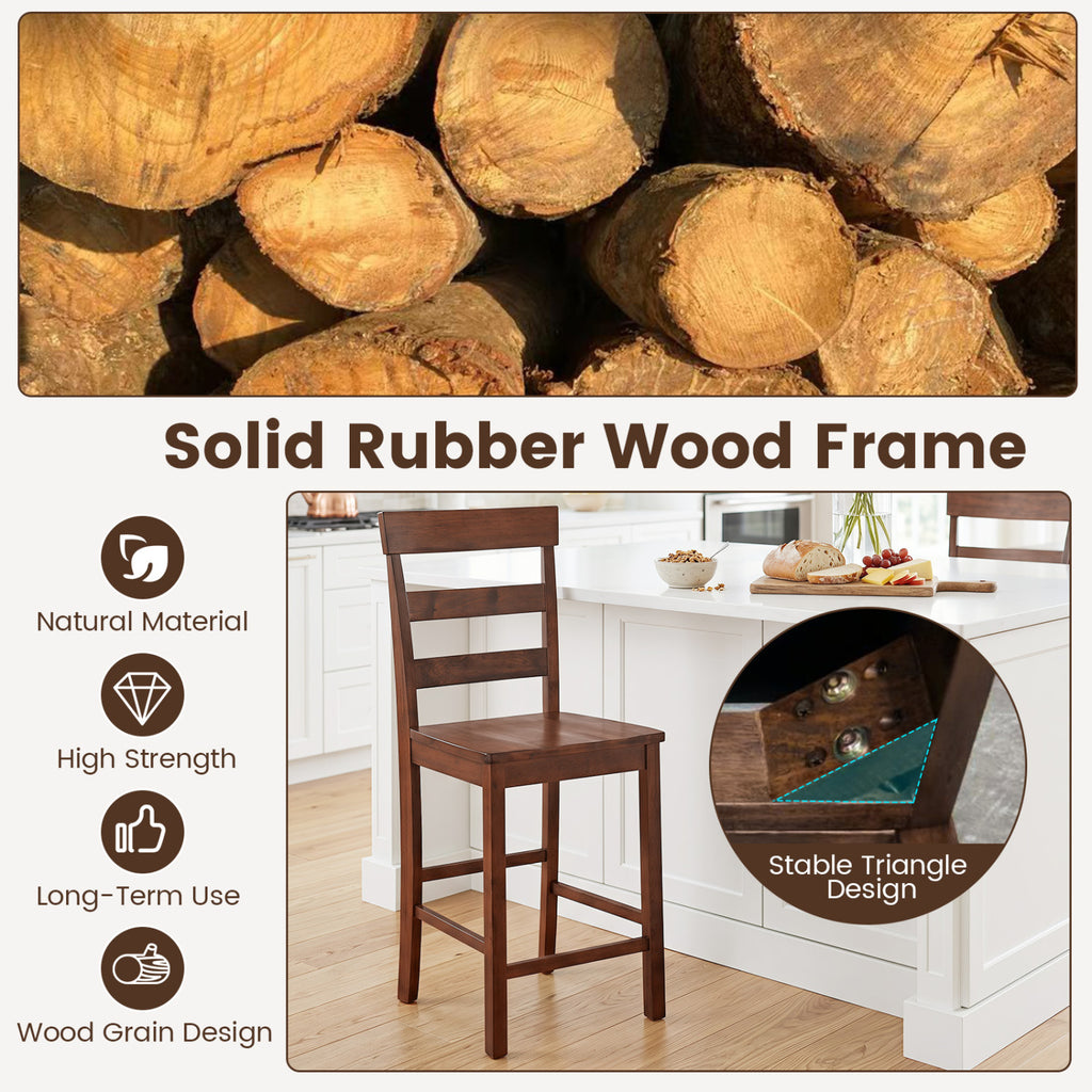 Counter Height Bar Stools with Rubber Wood Frame - 2 Pieces