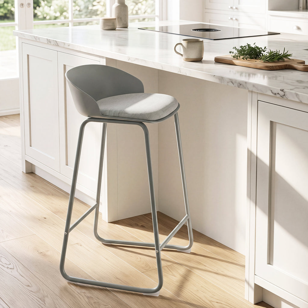 Counter Height Bar Stools Set of 2 with Curved Backrest - Gray