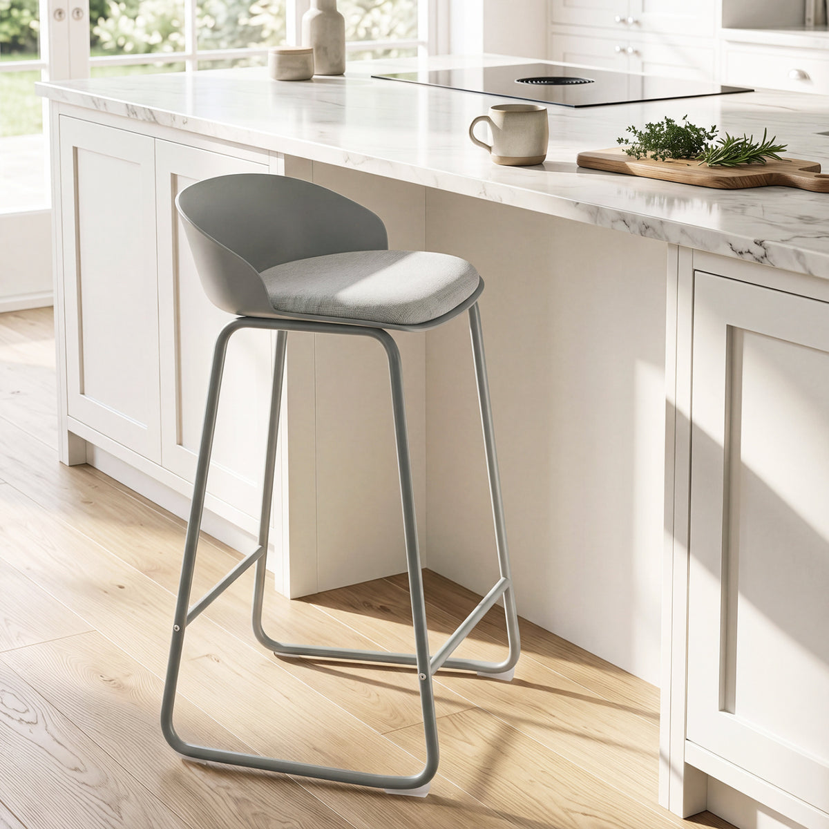 Counter Height Bar Stools Set of 2 with Curved Backrest - Gray