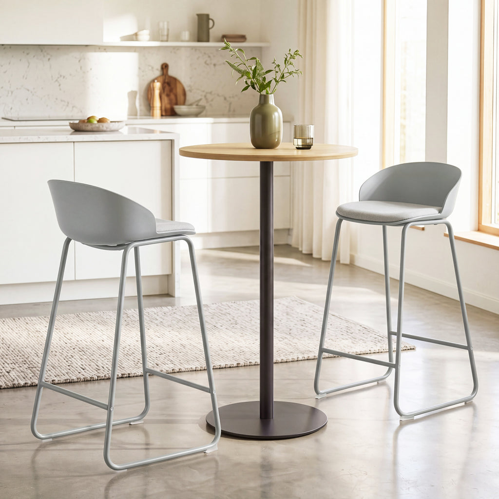Counter Height Bar Stools Set of 2 with Curved Backrest - Gray