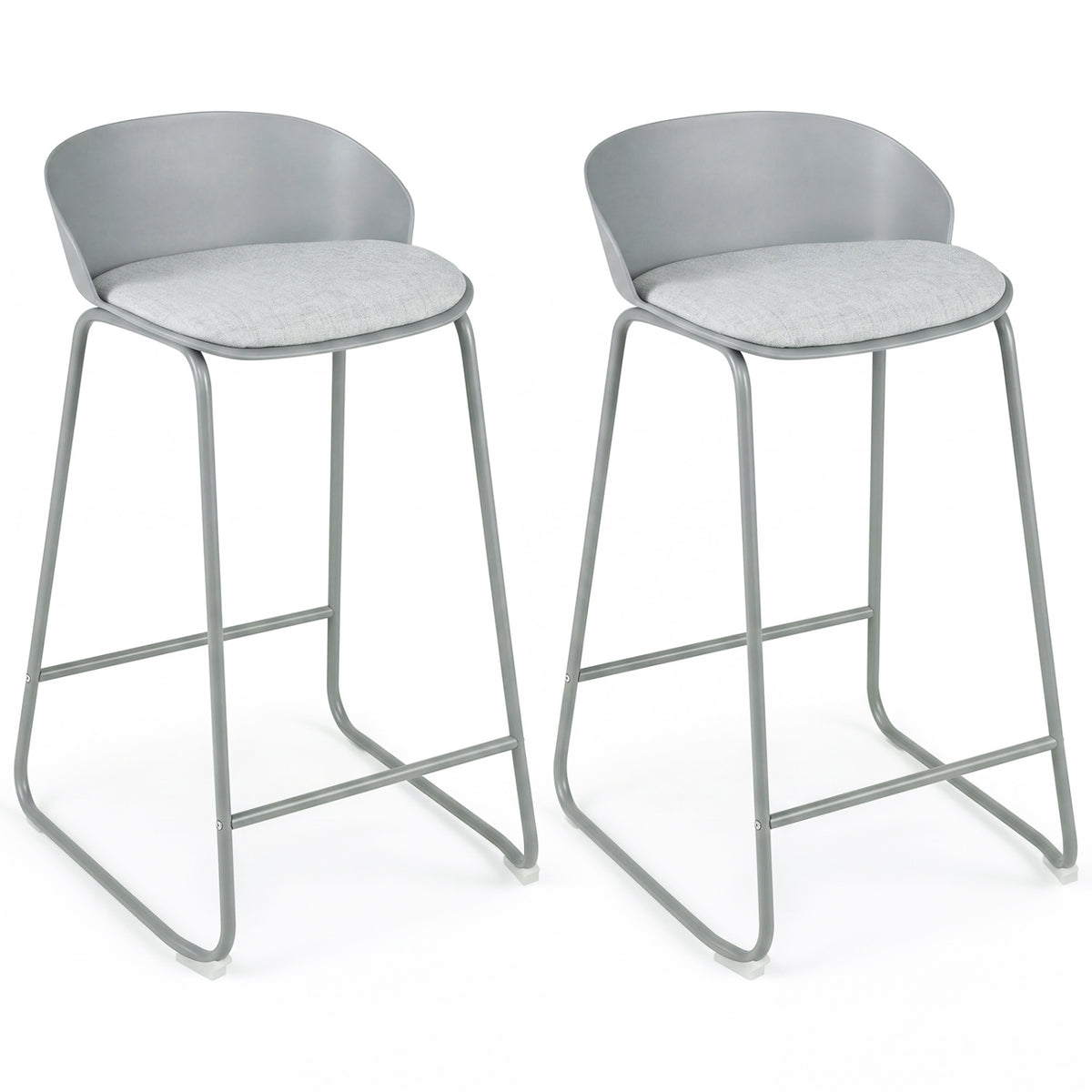 Counter Height Bar Stools Set of 2 with Curved Backrest - Gray