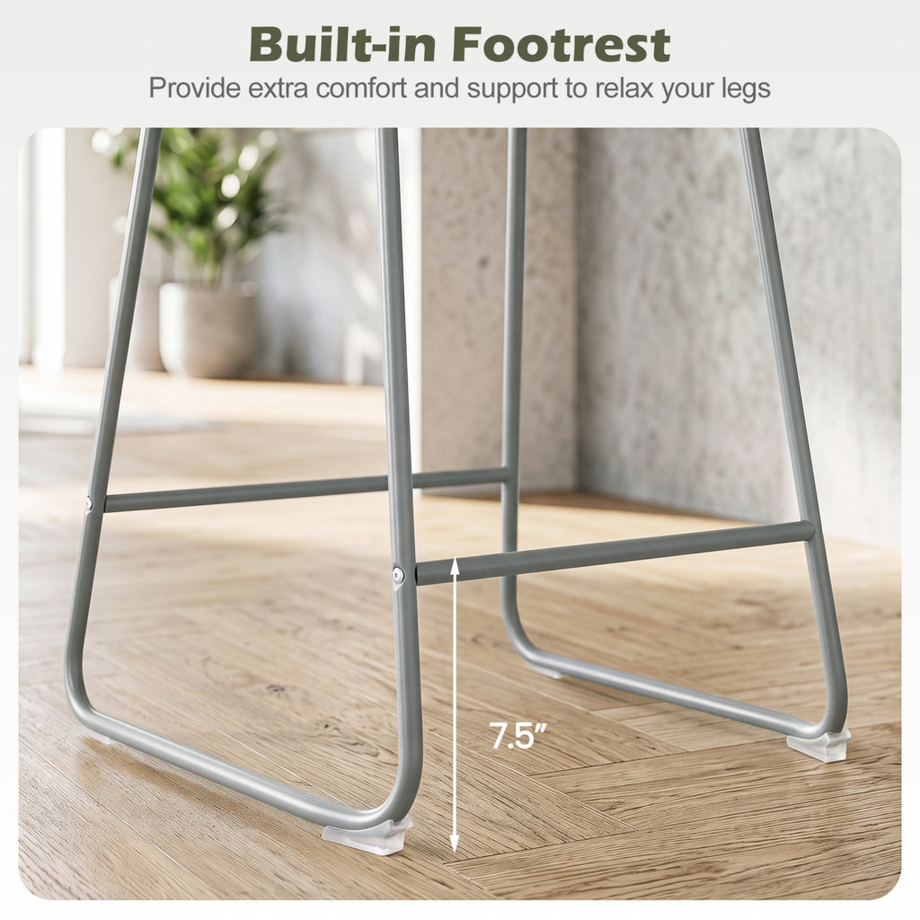 Counter Height Bar Stools Set of 2 with Curved Backrest - Gray
