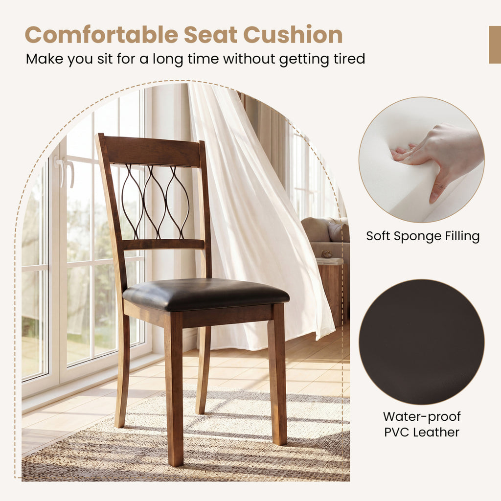 Dining Chair Set of 2, Padded Faux Leather - Wave Back, Walnut