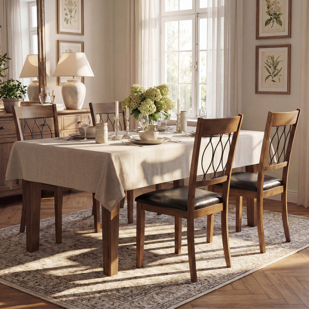Dining Chair Set of 2, Padded Faux Leather - Wave Back, Walnut