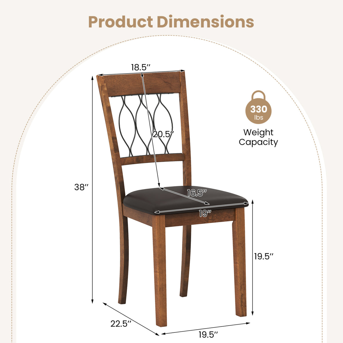 Dining Chair Set of 2, Padded Faux Leather - Wave Back, Walnut