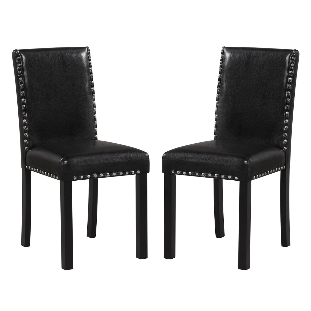 PVC Leather Dining Chairs Set of 2 with Wood Legs