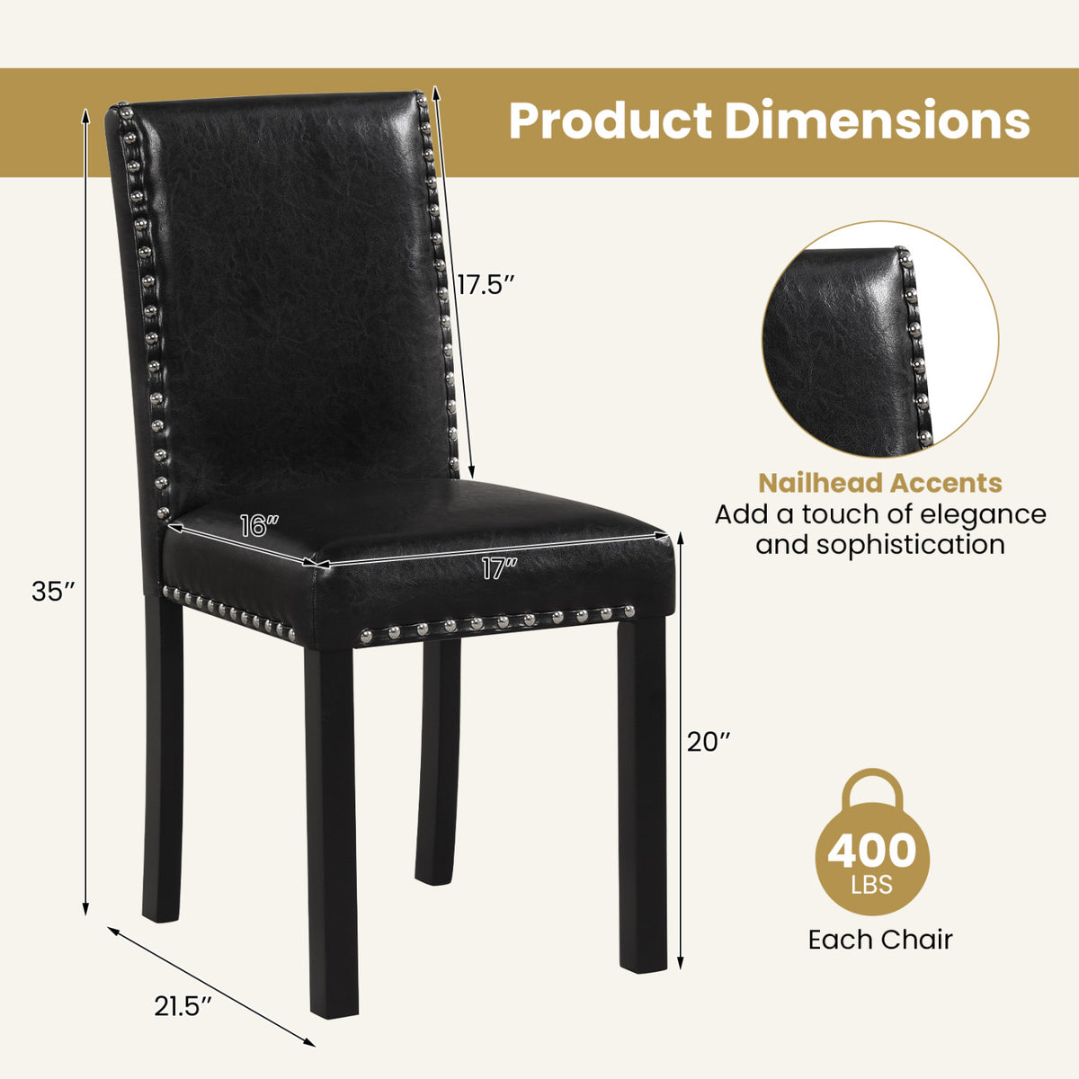 PVC Leather Dining Chairs Set of 2 with Wood Legs