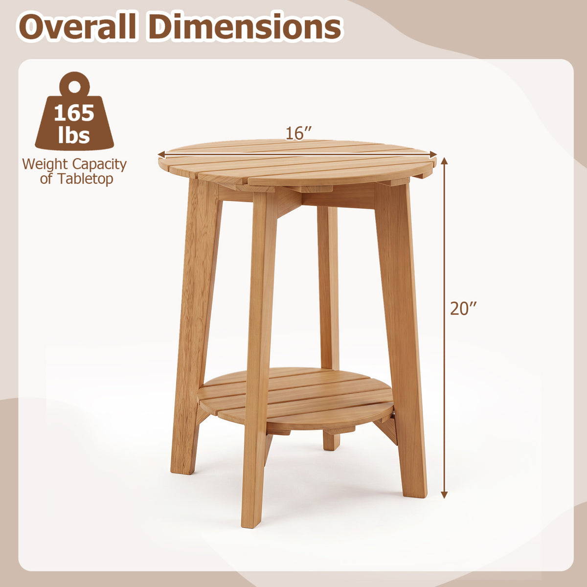 Set of 2 Eucalyptus Wood Side Table 2-Tier with Slatted Tabletop and