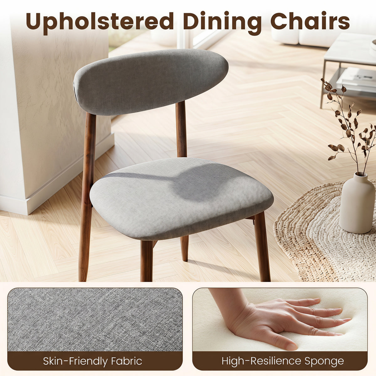 Fabric Upholstered Dining Chairs Set of 2 - Gray Polyester