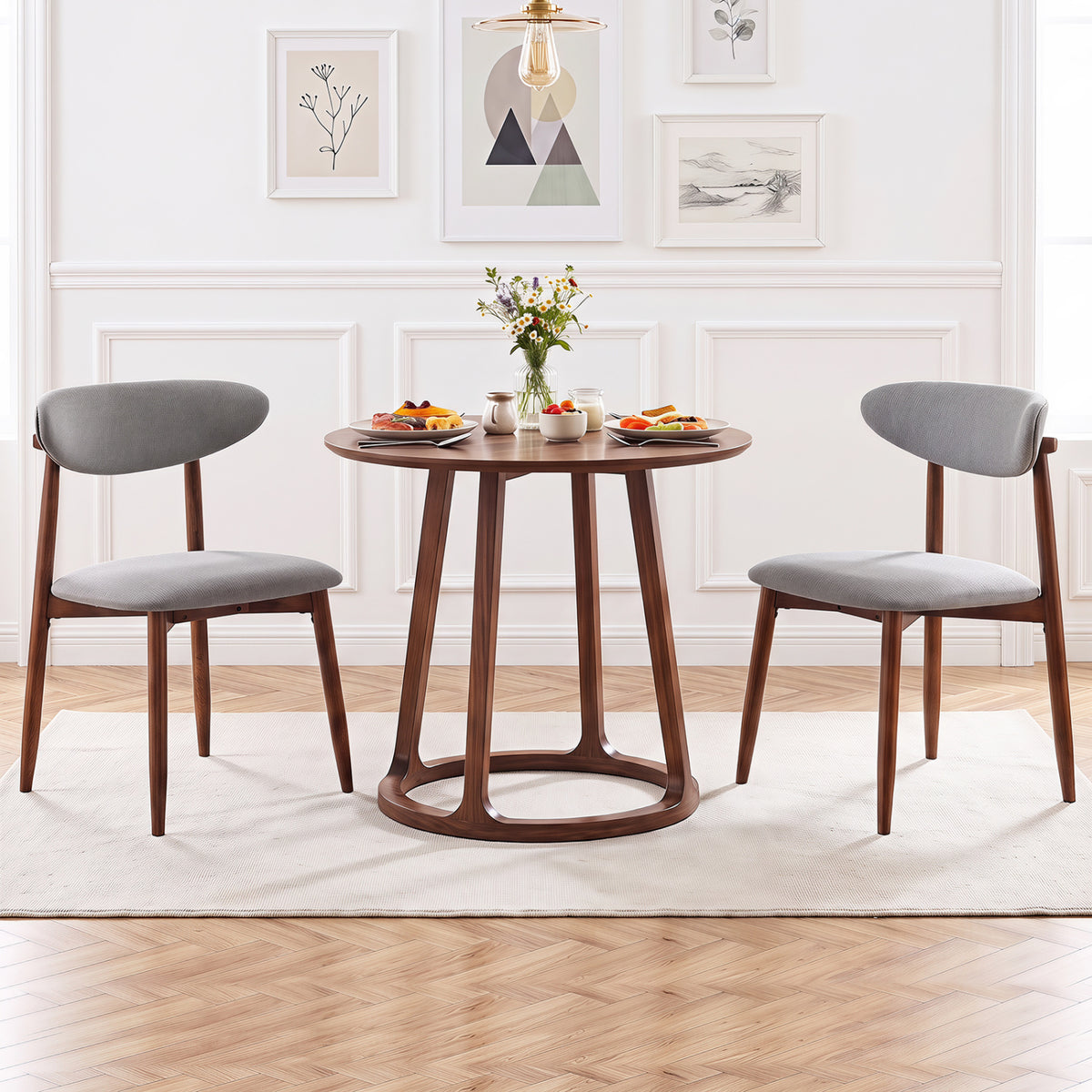 Fabric Upholstered Dining Chairs Set of 2 - Gray Polyester