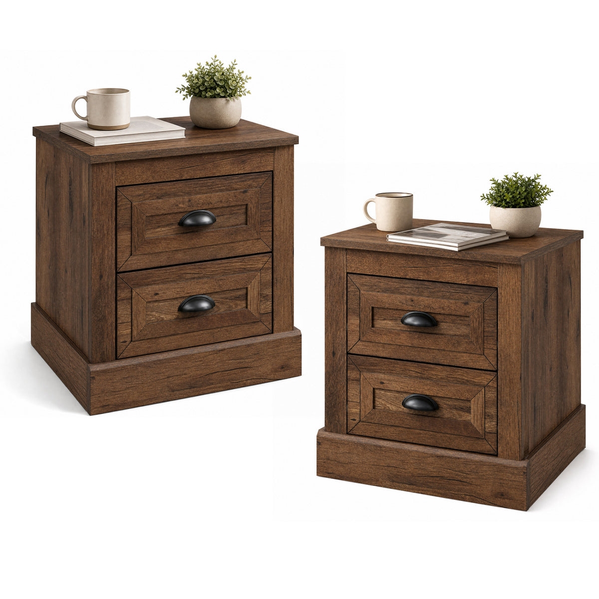 Farmhouse Nightstand with 2 Drawers & Storage - Brown
