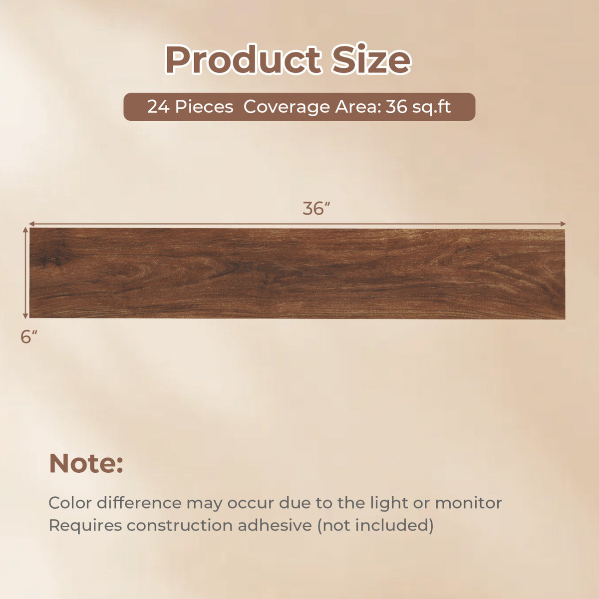 48 Pack Brown Vinyl Floor Tiles Waterproof Vinyl Plank Flooring Set - Costway