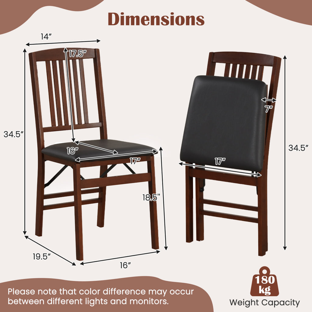 Foldable Upholstered Dining Chairs Set of 2 - Brown Vertical Grain
