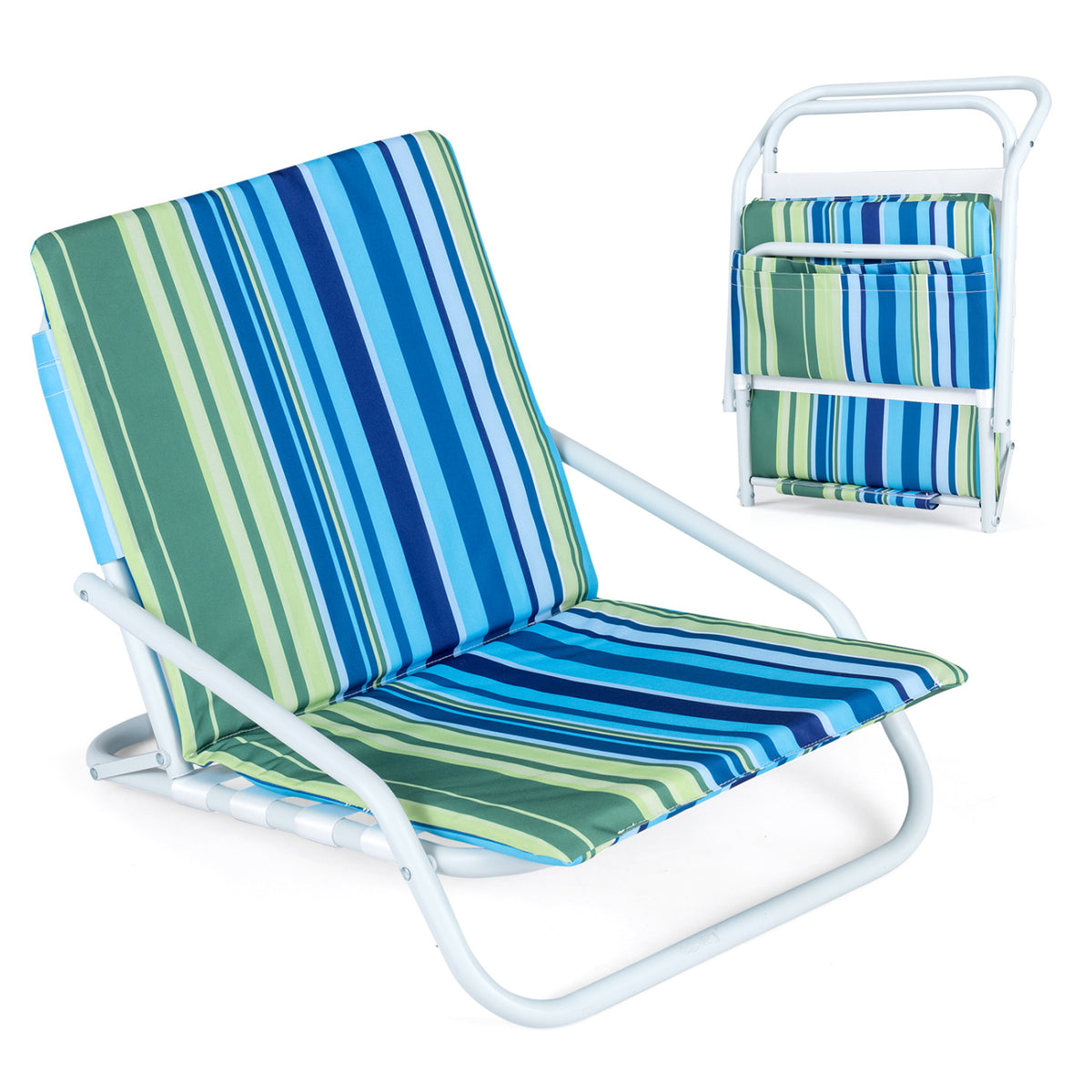 Set of 2 Folding Beach Chairs with Sponge Padded Seat for Camping