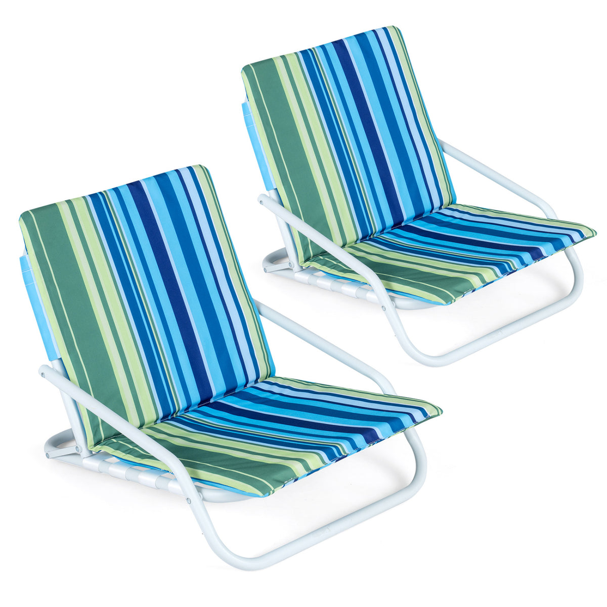 Set of 2 Folding Beach Chairs with Sponge Padded Seat for Camping