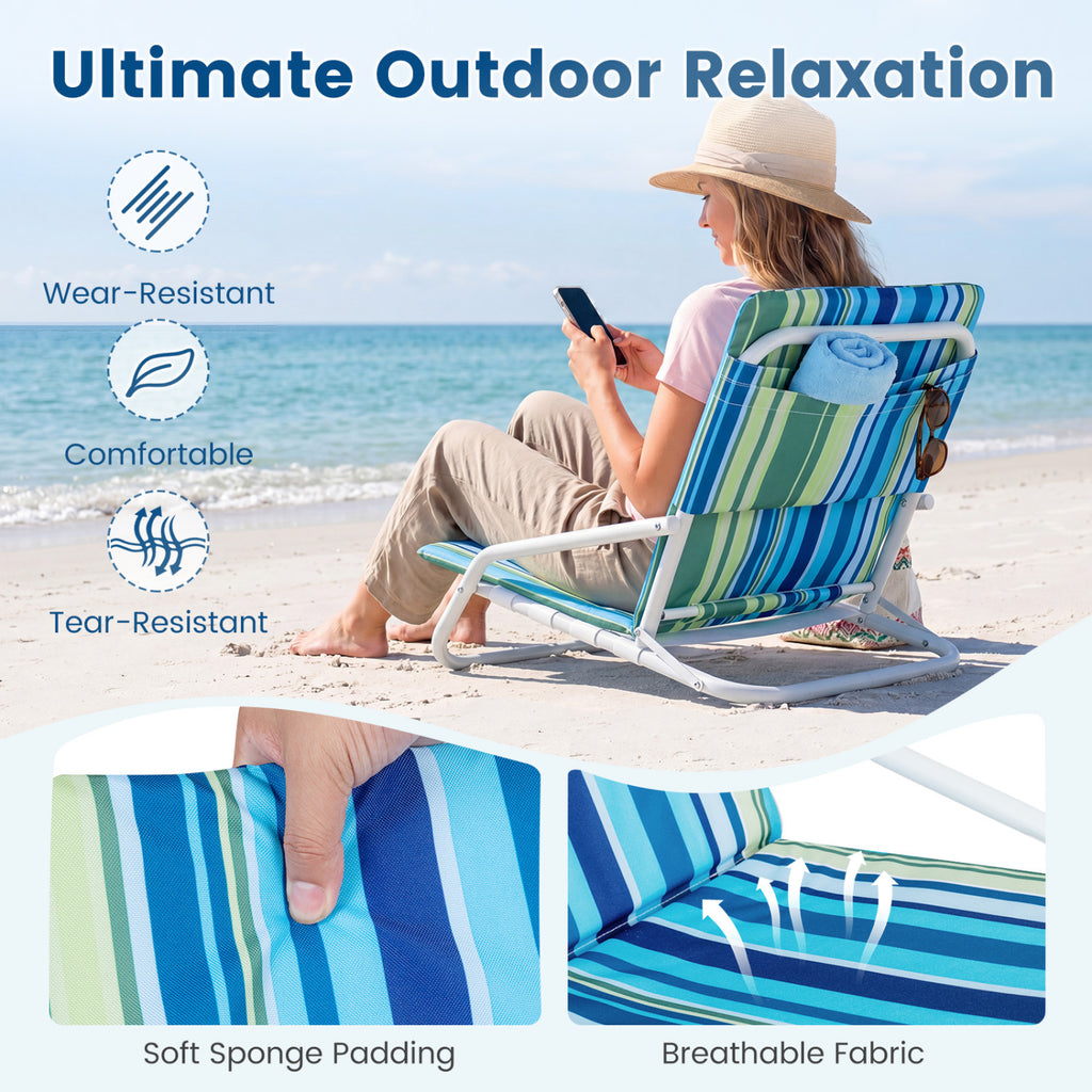Set of 2 Folding Beach Chairs with Sponge Padded Seat for Camping