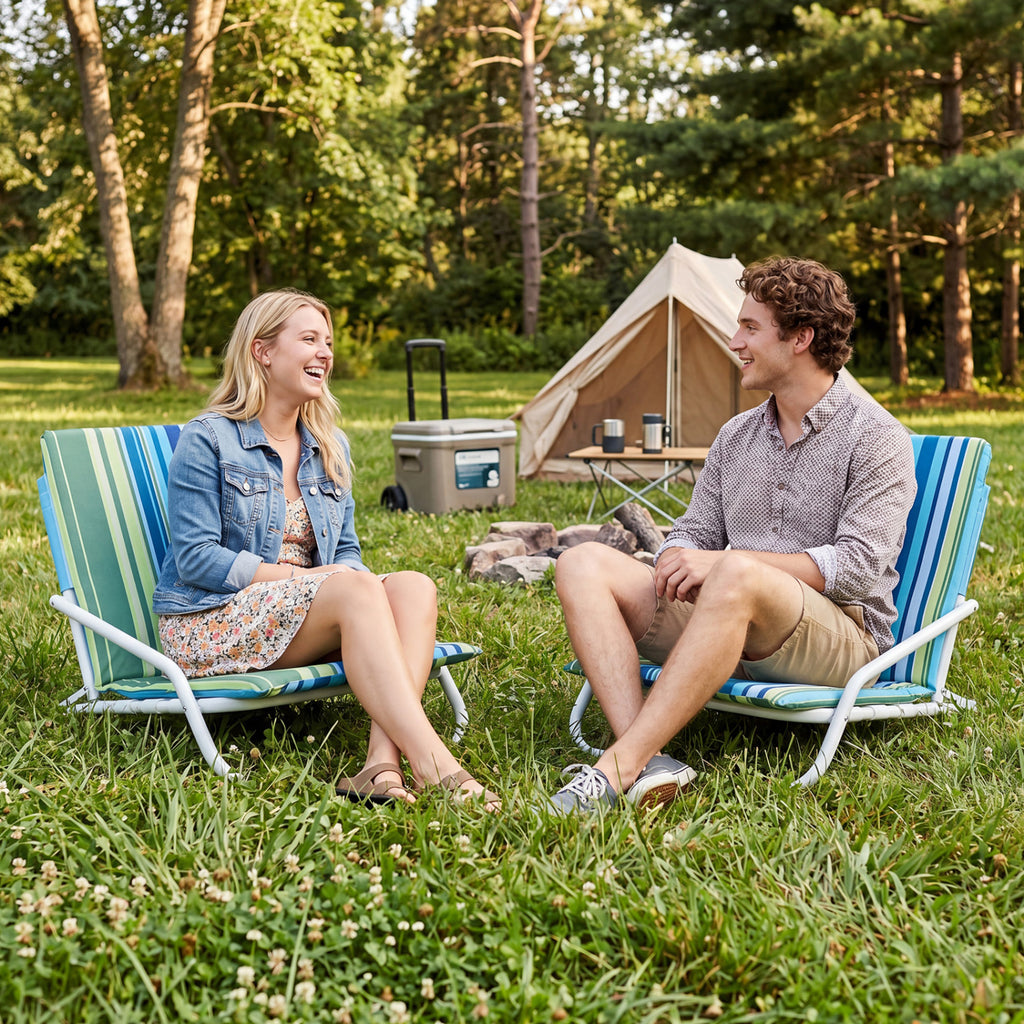 Set of 2 Folding Beach Chairs with Sponge Padded Seat for Camping
