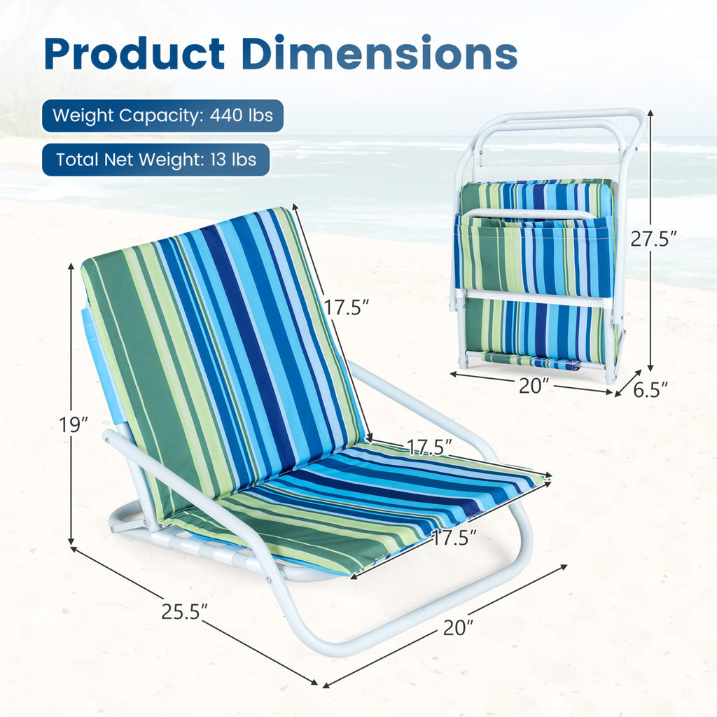 Set of 2 Folding Beach Chairs with Sponge Padded Seat for Camping