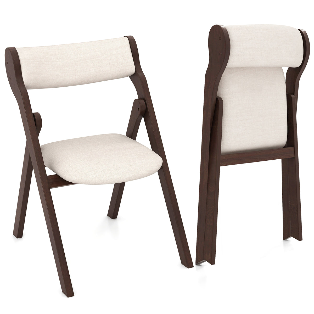 Folding Chair Set of 2 with Padded Seat, Brown