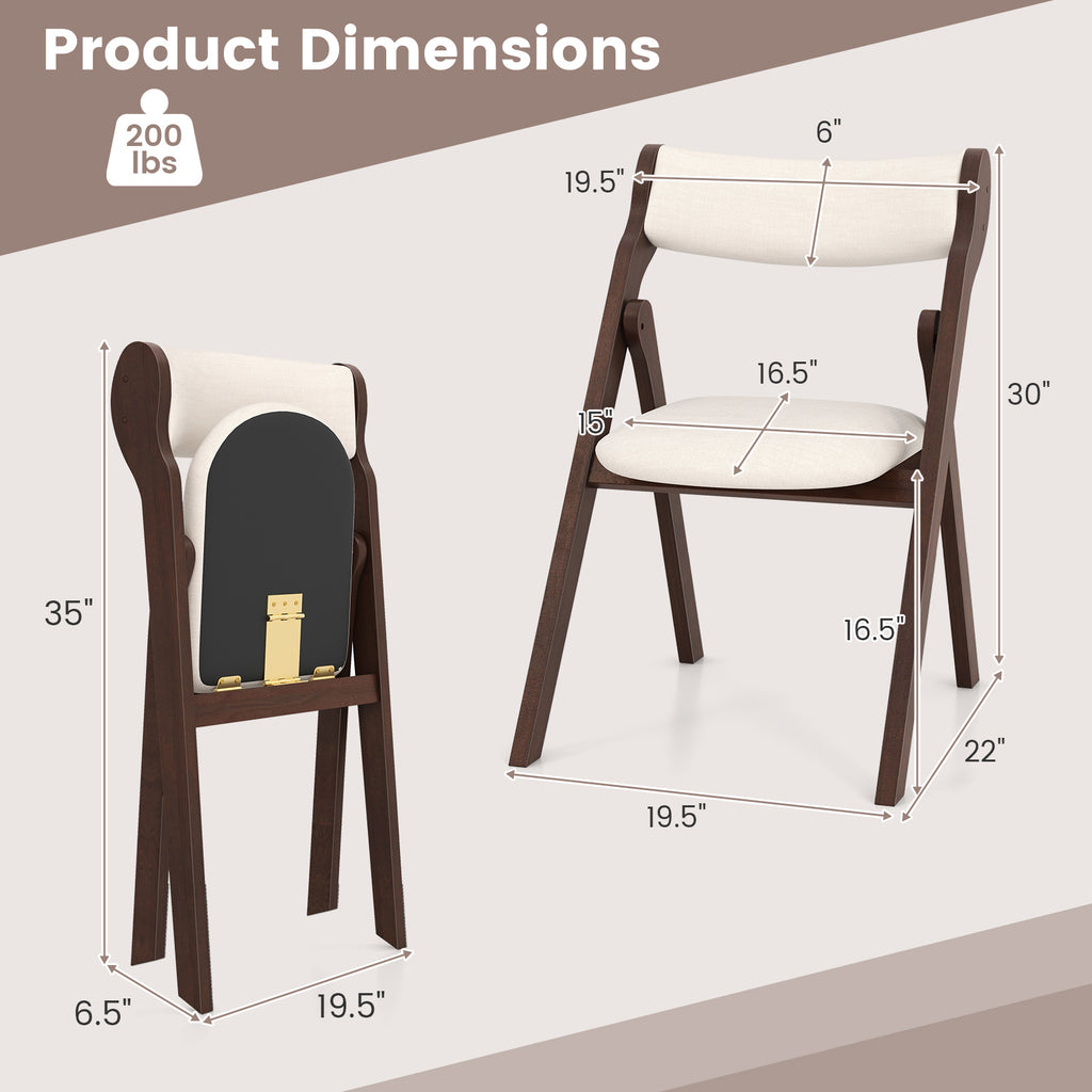Folding Chair Set of 2 with Padded Seat, Brown