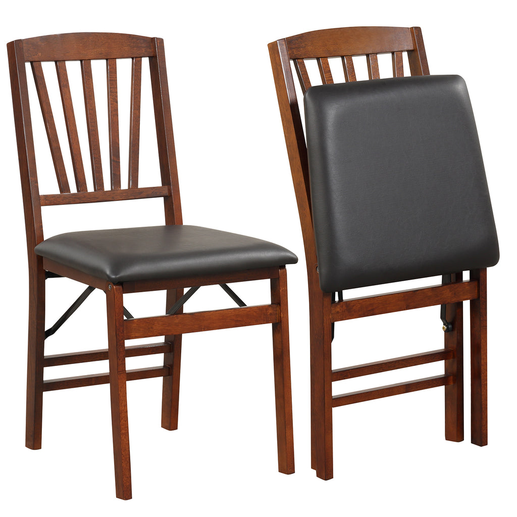 Folding Dining Chair with Padded Seat, Brown Shell Pattern Back