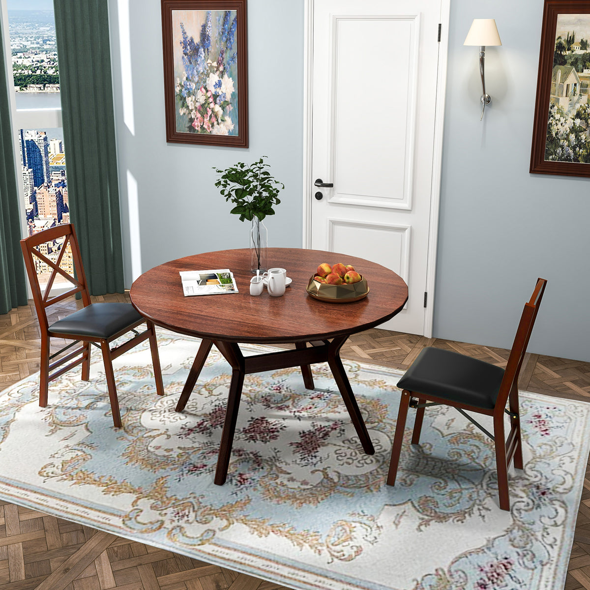 Folding Dining Chair with 400lbs Capacity - Brown X-Back