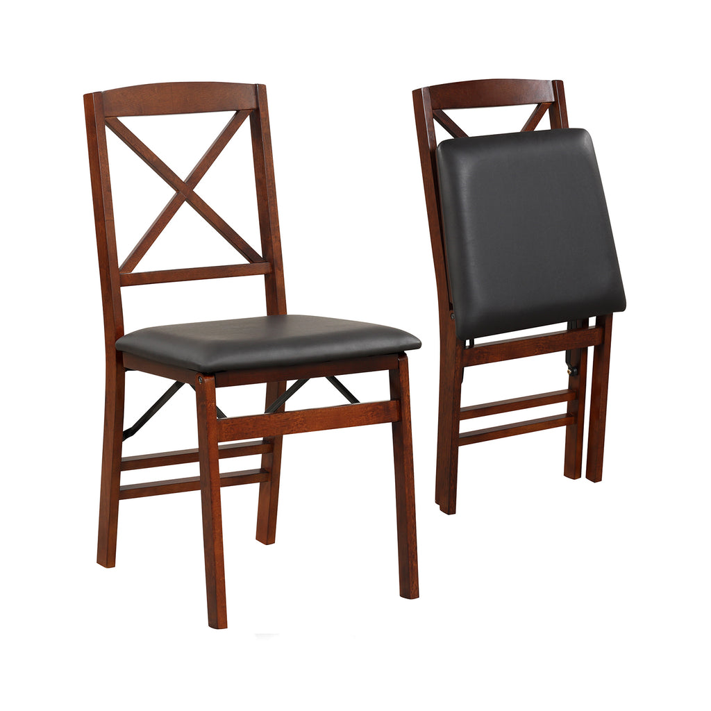 Foldable Upholstered Dining Chairs Set of 2 - Brown Vertical Grain