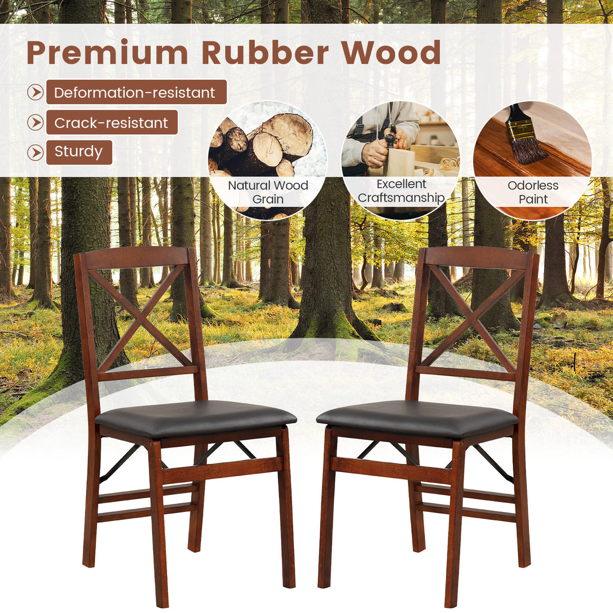 Folding Dining Chair with 400lbs Capacity - Brown X-Back