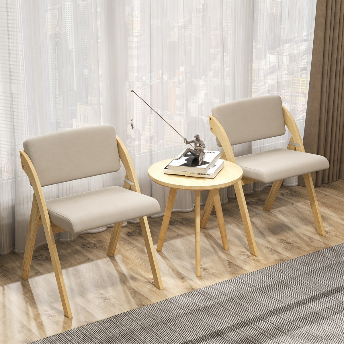 Folding Kitchen Dining Chairs Set of 2 - Natural