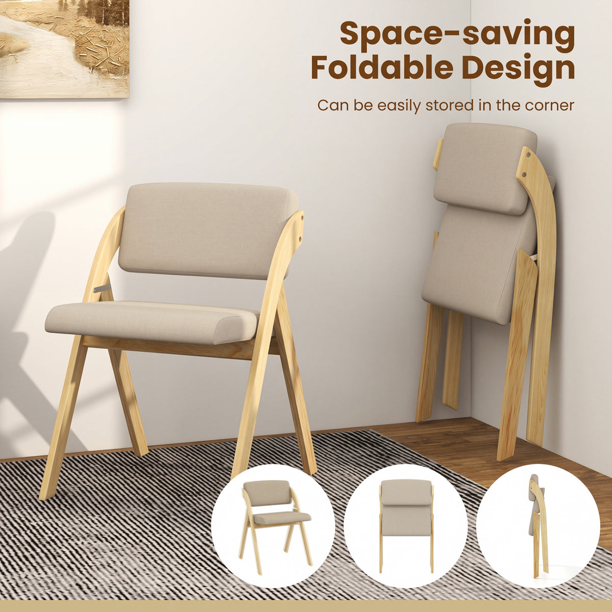 Folding Kitchen Dining Chairs Set of 2 - Natural