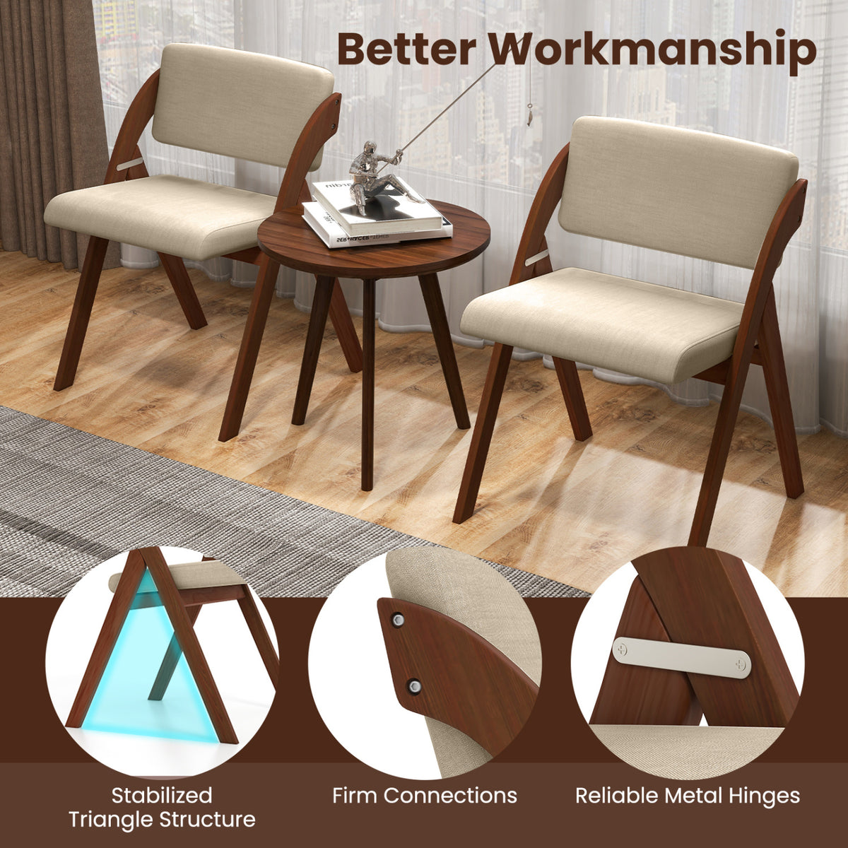 Folding Dining Chairs Set of 2 - Walnut