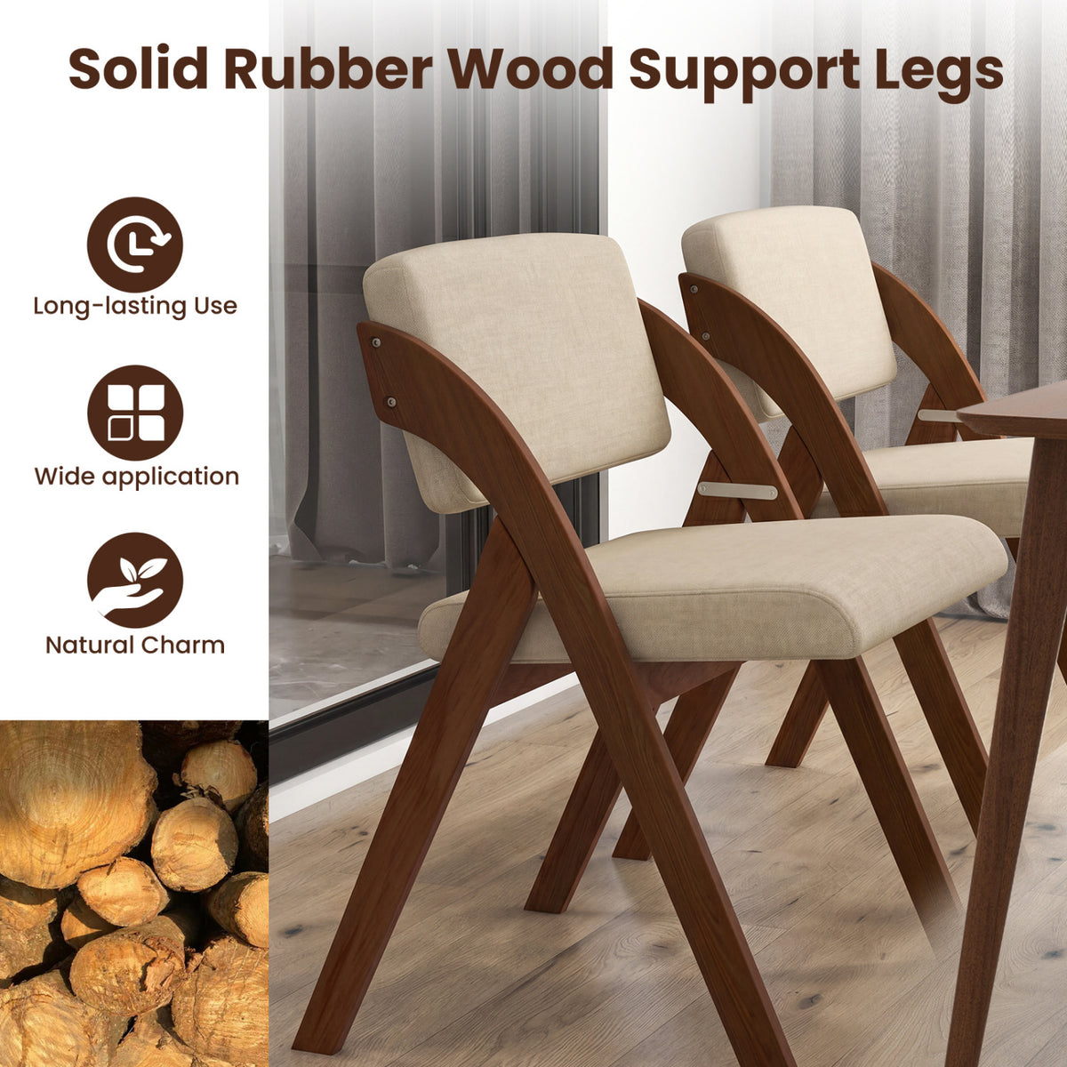 Folding Dining Chairs Set of 2 - Walnut