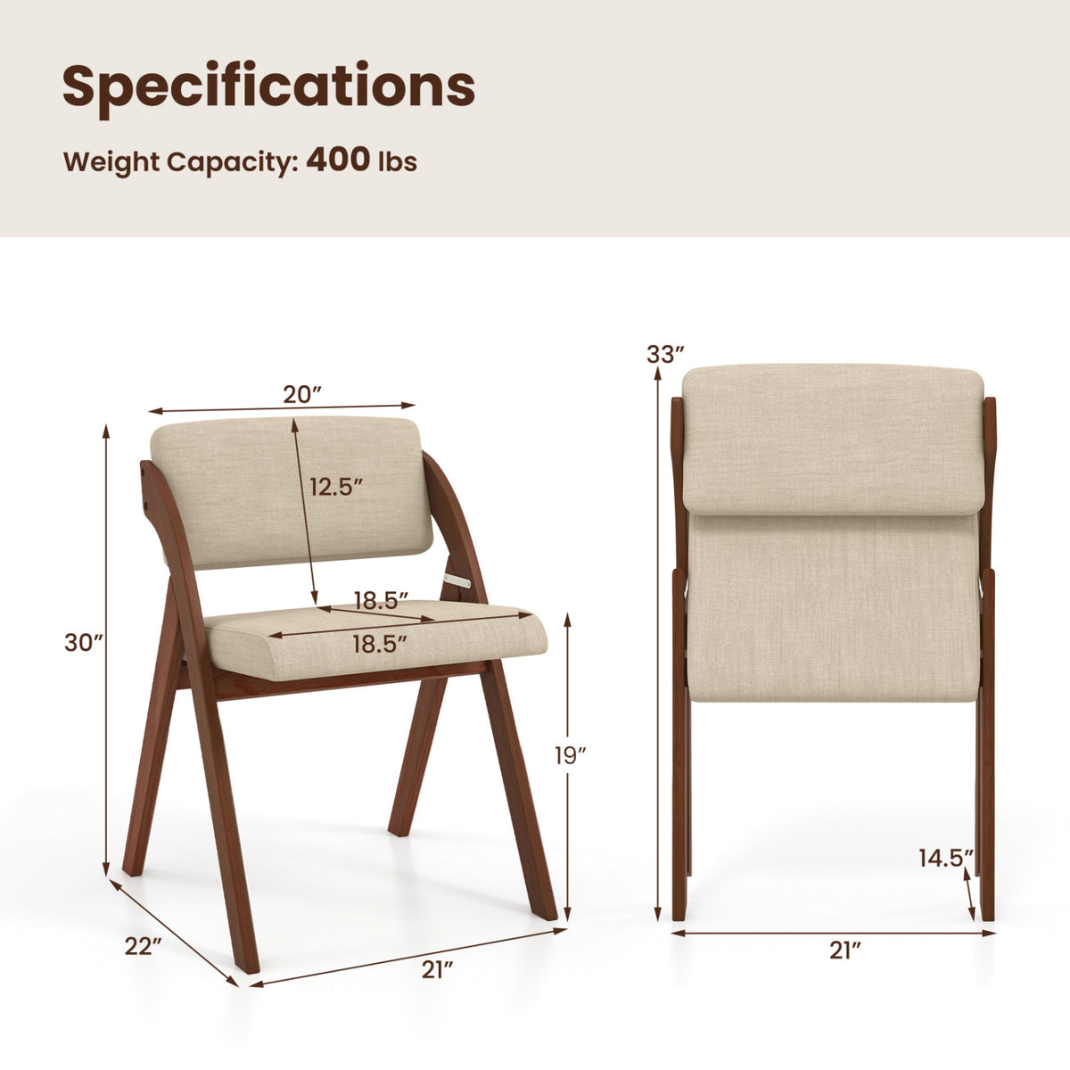 Folding Dining Chairs Set of 2 - Walnut