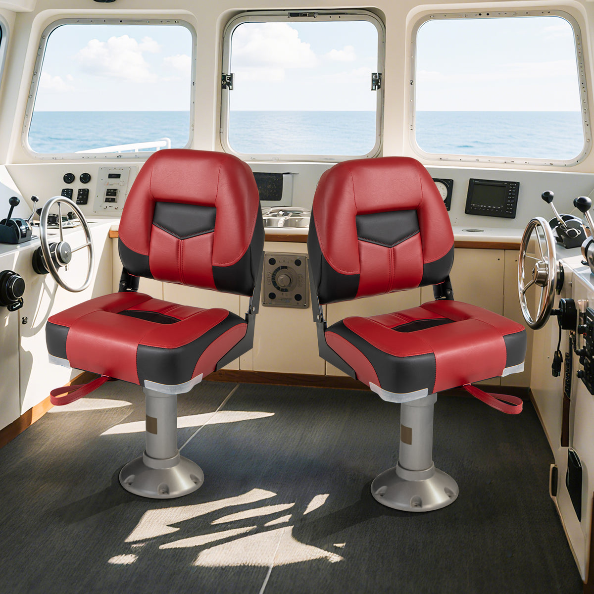 Boat Seat Set of 2 Folding Low Back Fishing Boat Seats - Red Variation