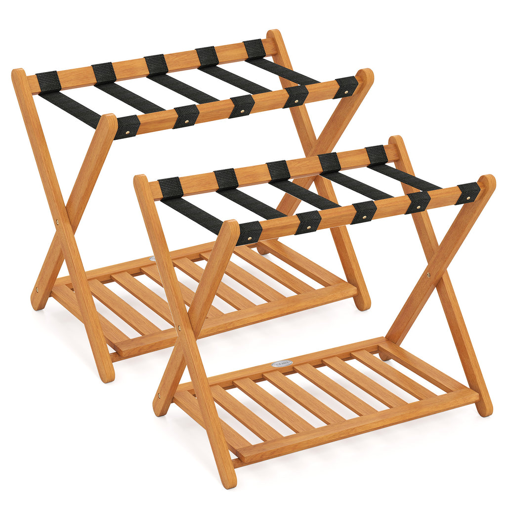 Folding Luggage Rack with 5 Nylon Straps & Storage Shelf