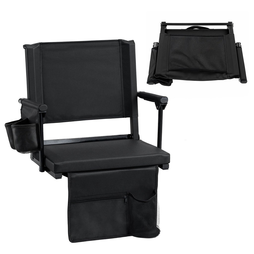 Set of 2 Folding Stadium Seat with Cup Holders and Pockets