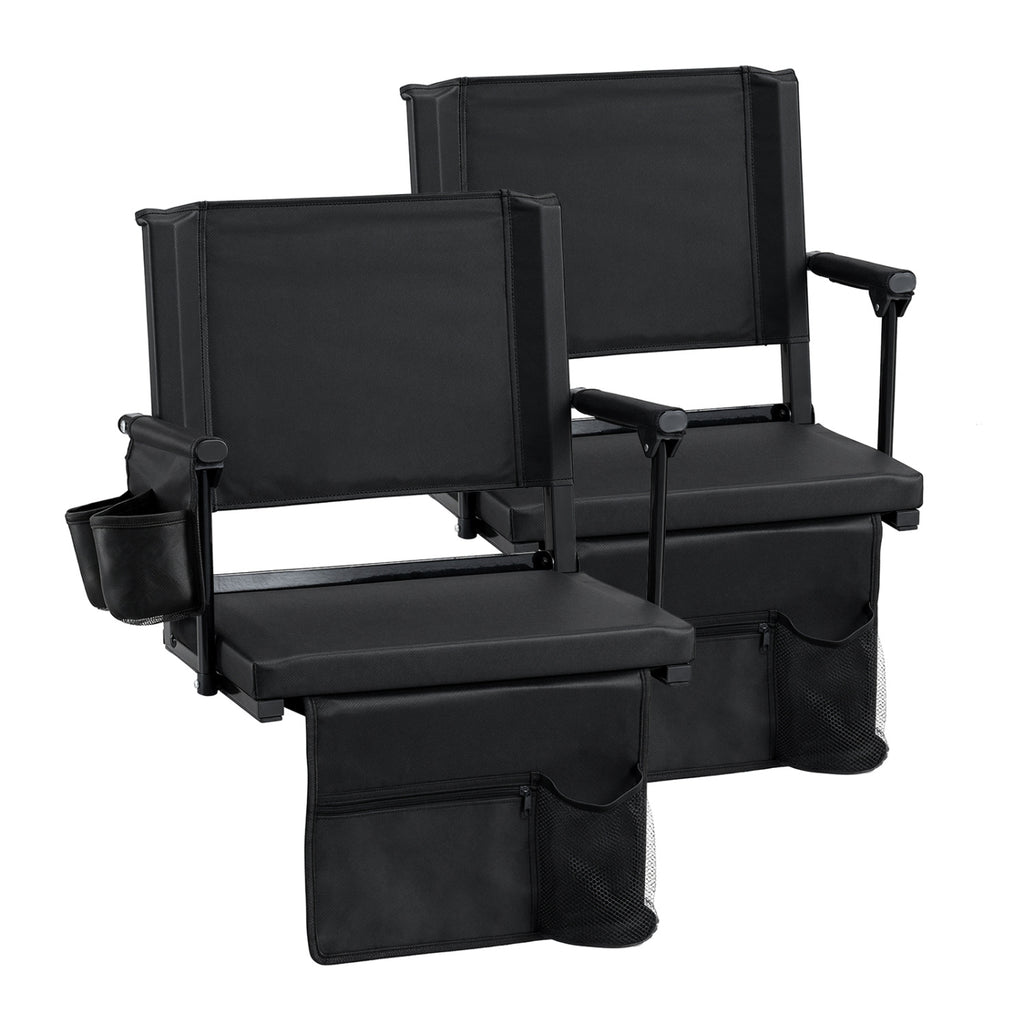Set of 2 Folding Stadium Seat with Cup Holders and Pockets