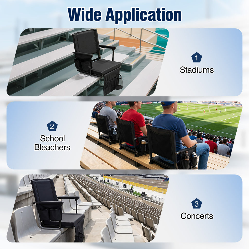 Set of 2 Folding Stadium Seat with Cup Holders and Pockets
