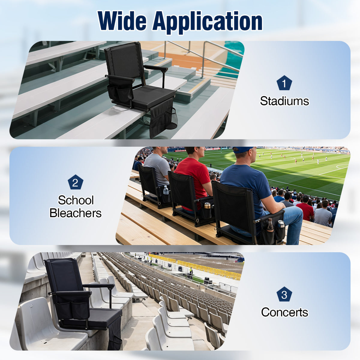 Set of 2 Folding Stadium Seat with Cup Holders and Pockets