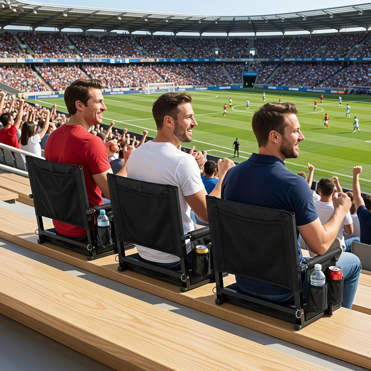 Set of 2 Folding Stadium Seat with Cup Holders and Pockets