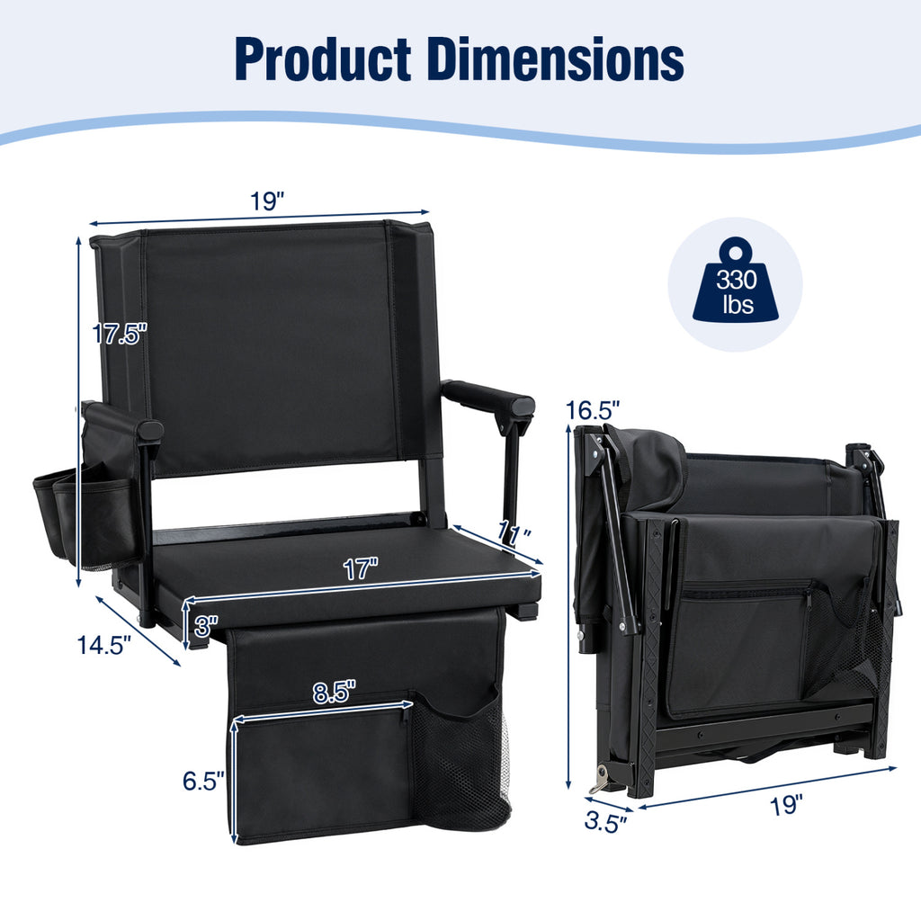 Set of 2 Folding Stadium Seat with Cup Holders and Pockets