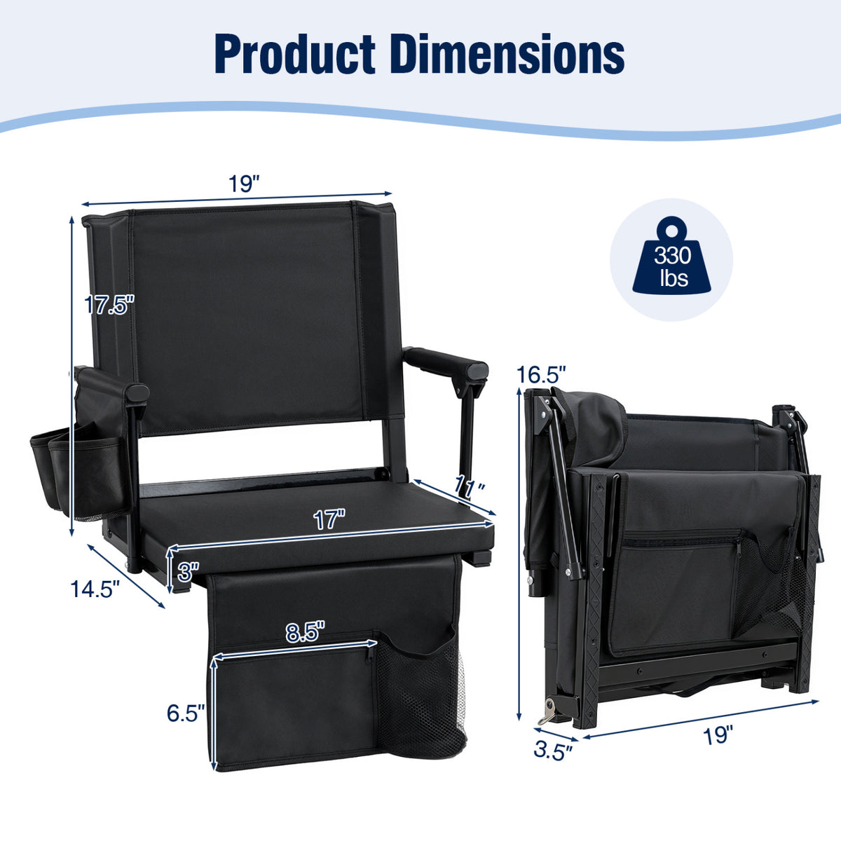 Set of 2 Folding Stadium Seat with Cup Holders and Pockets