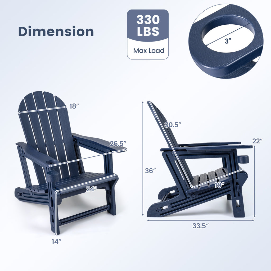 Set of 2 HDPE Adirondack Chair with Cup Holder and Wooden Texture for