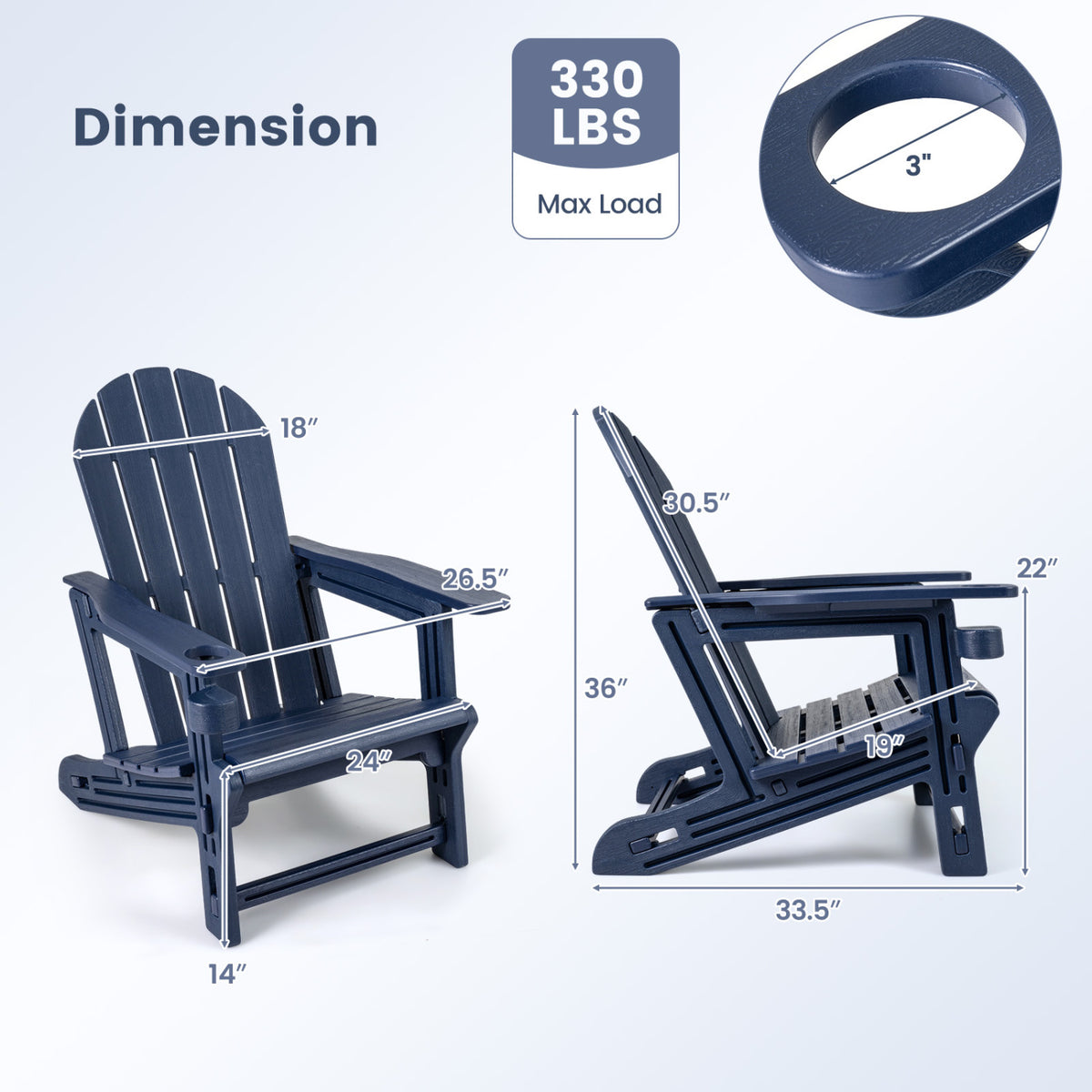 Set of 2 HDPE Adirondack Chair with Cup Holder and Wooden Texture for